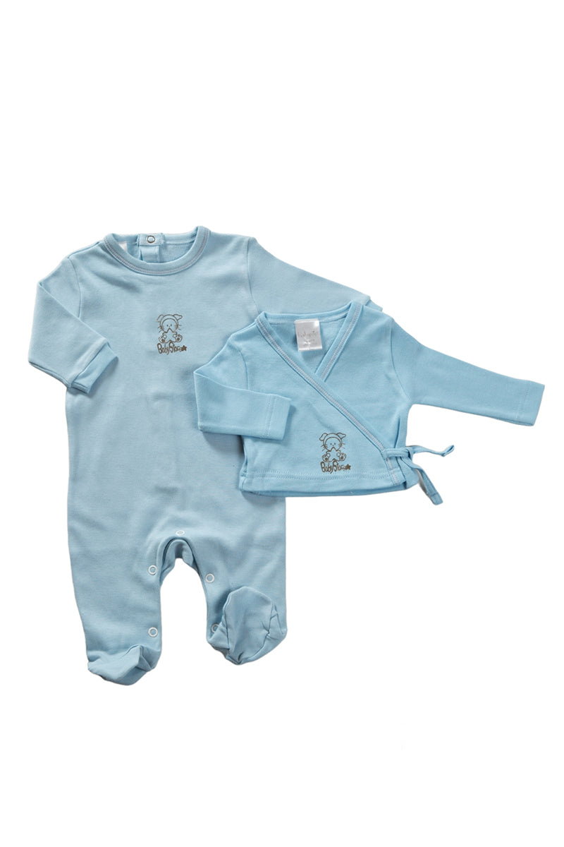 completo neonato/a 2 pezzi: tutina + scaldacuore in caldo cotone con stampa silver