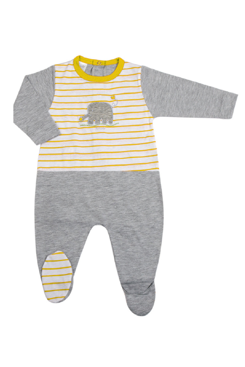 Tutina in jersey rigato con ricamo elefantino