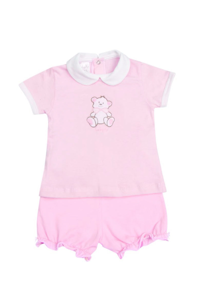 Completo corto in jersey con ricamo orsetto