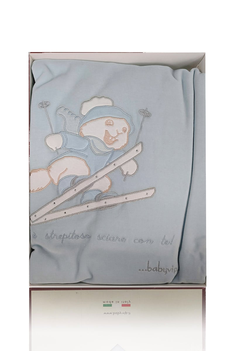 Copertina neonato in ciniglia con ricamo e imbottitura in poliuretano
