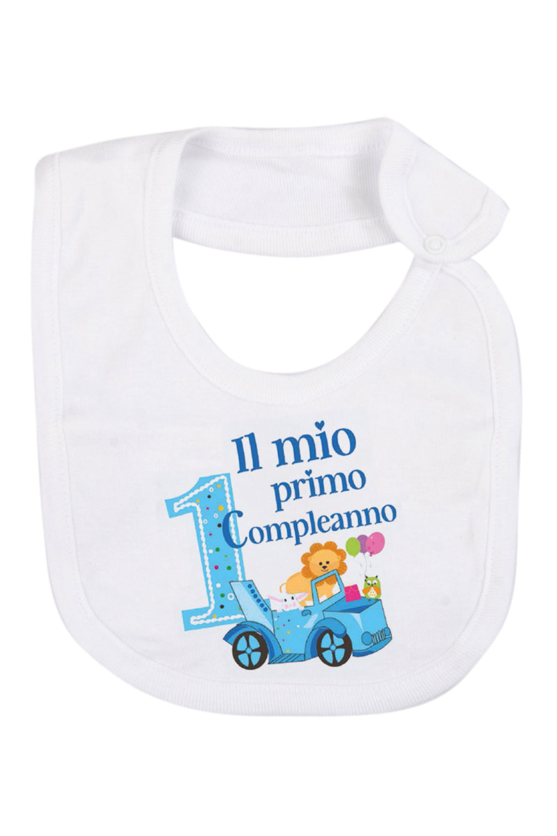 Bavetta in cotone con stampa "Il mio primo compleanno"