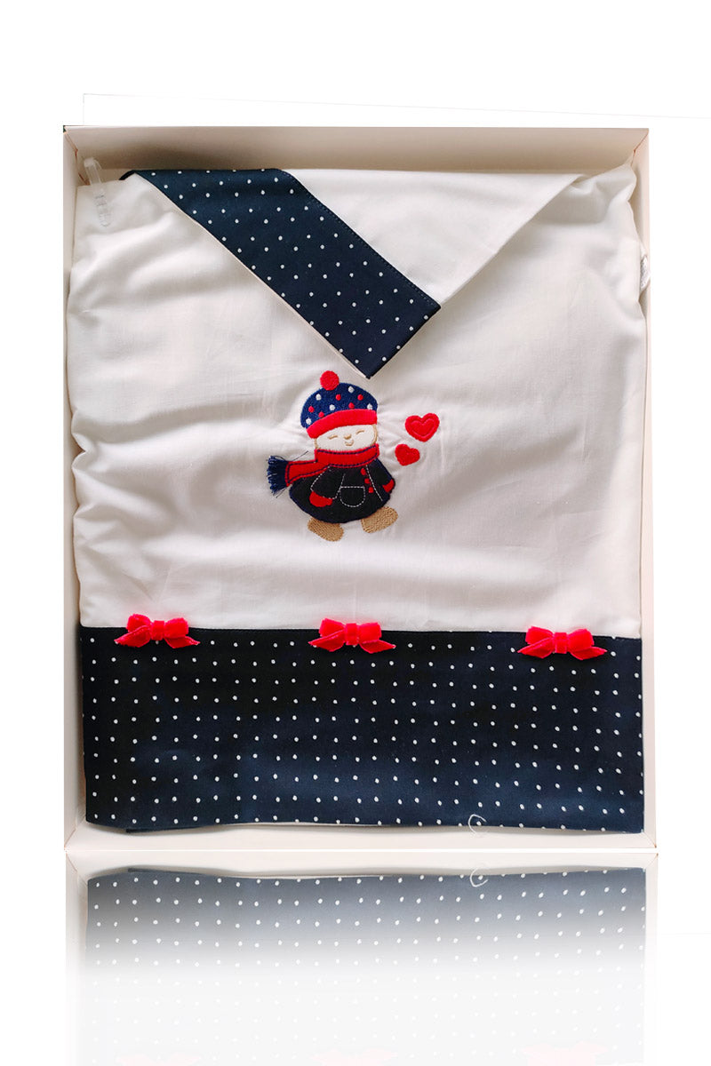 Set lenzuola 3 pezzi per carrozzina e culletta con pupazzetto e fiocchi