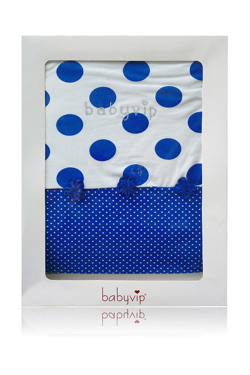 Copertina in cotone a pois con fiori blu