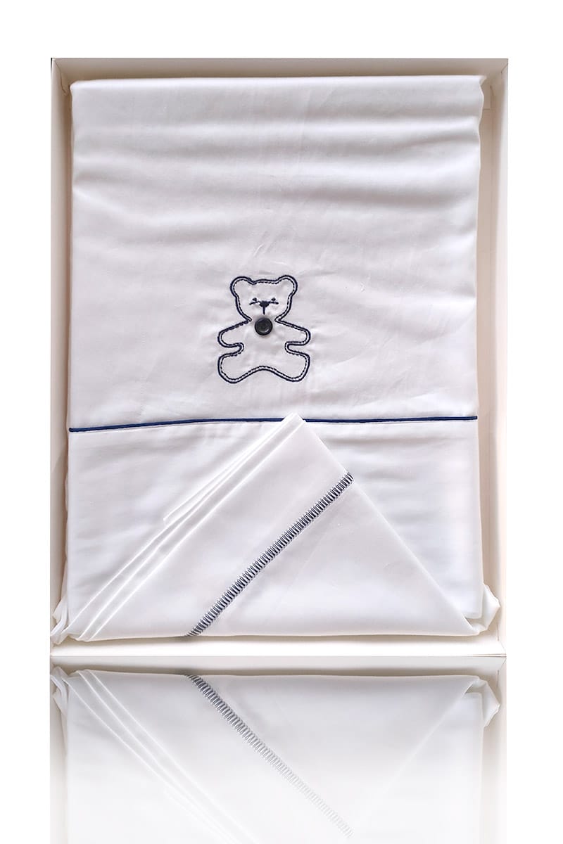 Set lenzuola 3 pezzi per carrozzina e culletta con ricamo orsetto