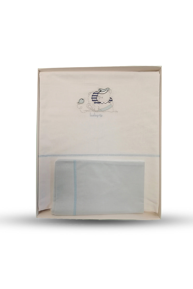 Set lenzuola 3 pezzi per carrozzina e culletta con ricamo orsetto