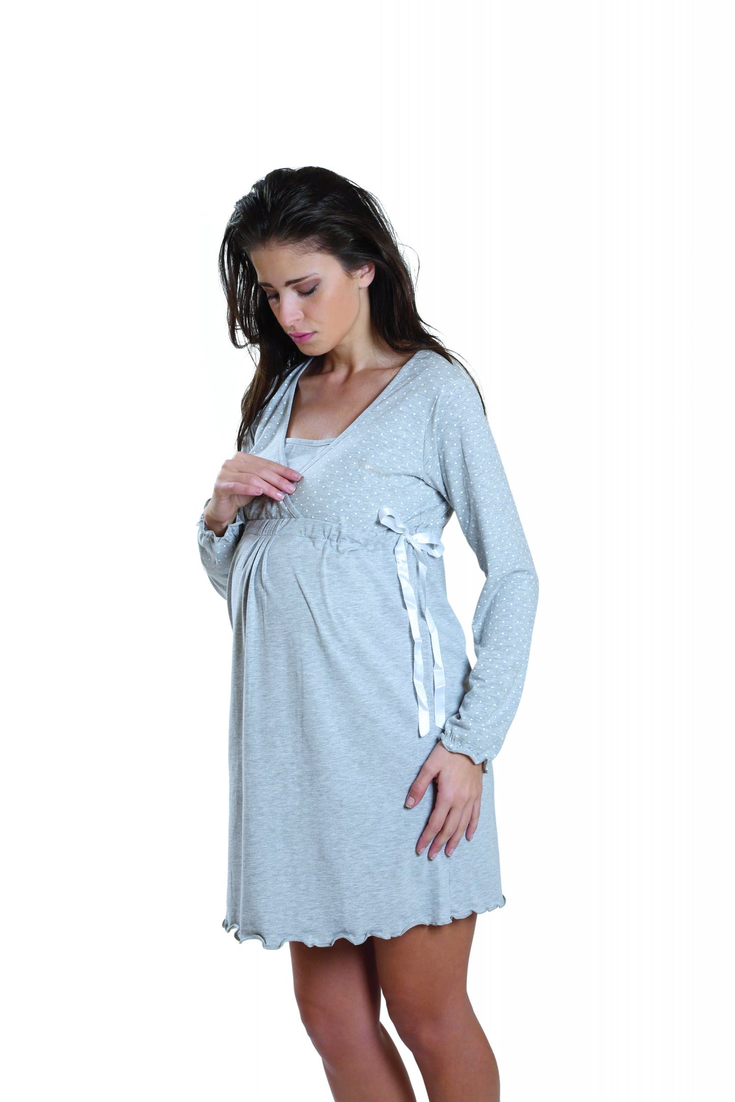 Camicia da notte per gravidanza e allattamento manica lunga