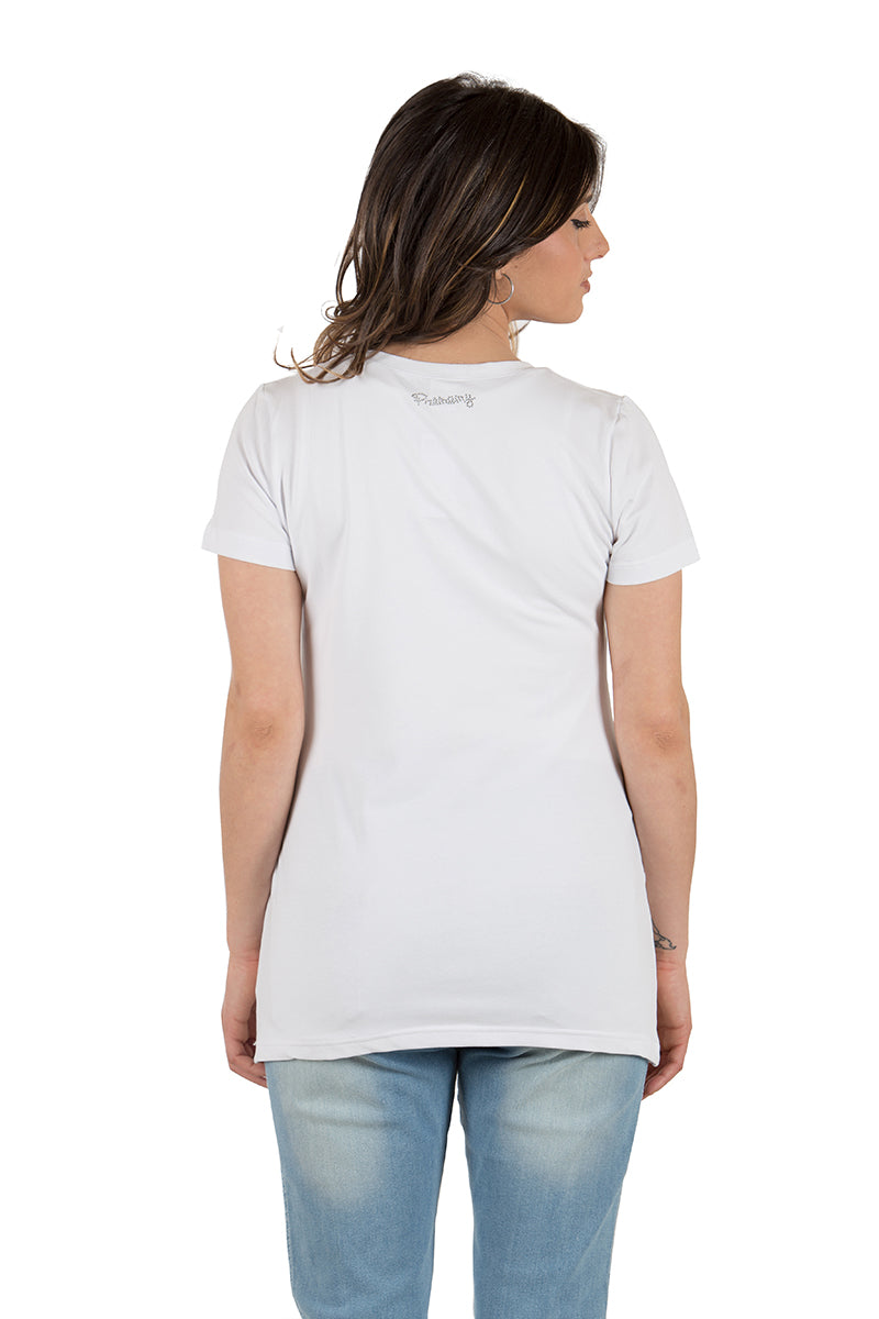 Maxi T-Shirt mezza manica con stampa e strass