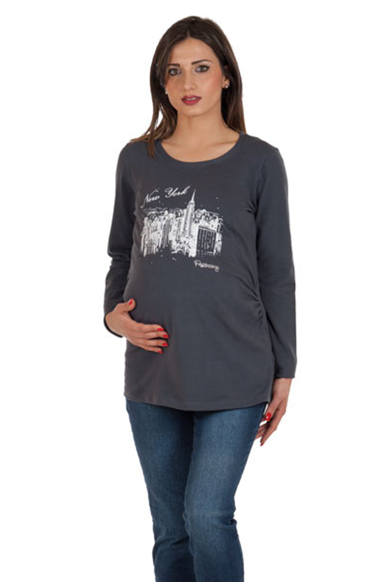 Maxi T-shirt premaman manica lunga con stampa – Premamy