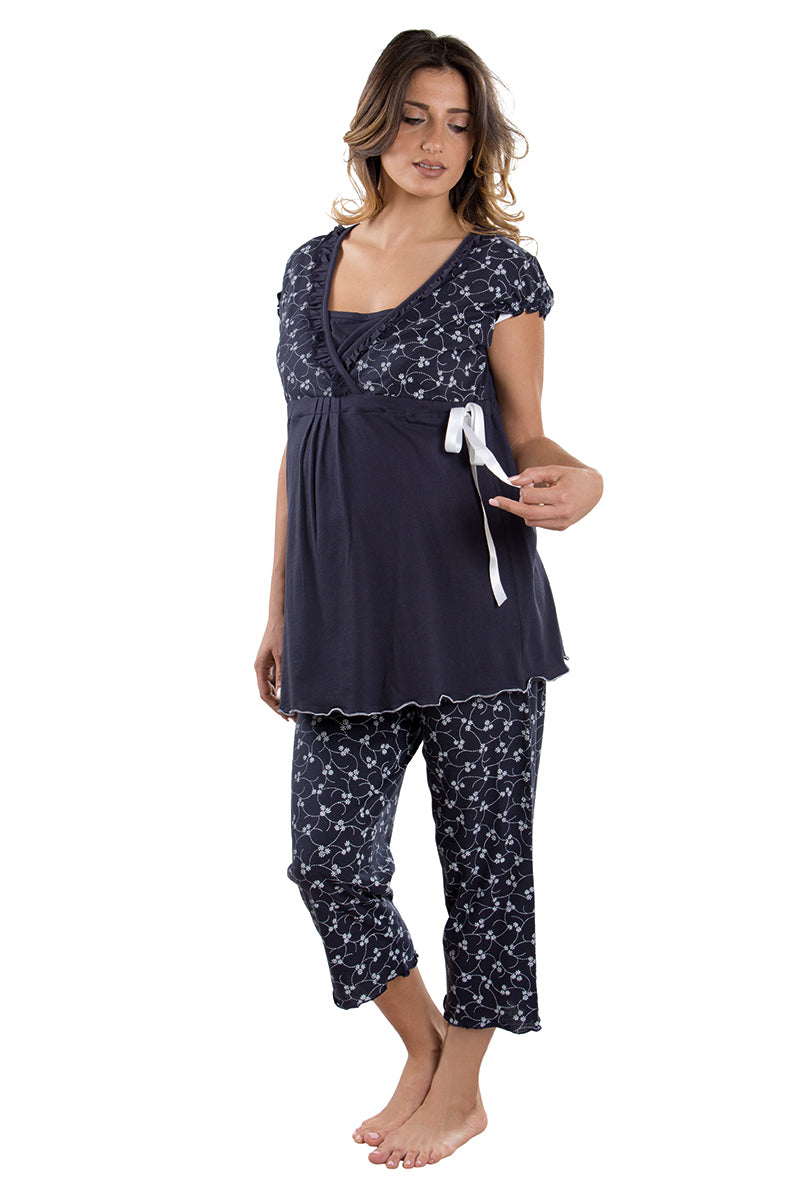 Pigiama pinocchietto pre-post parto mezza manica con taglio incrociato