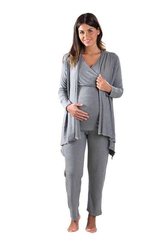 Completo premaman: cardigan, top e pantalone con fascia