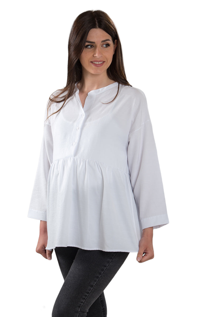 Camicia manica lunga in cotone con scollo coreana