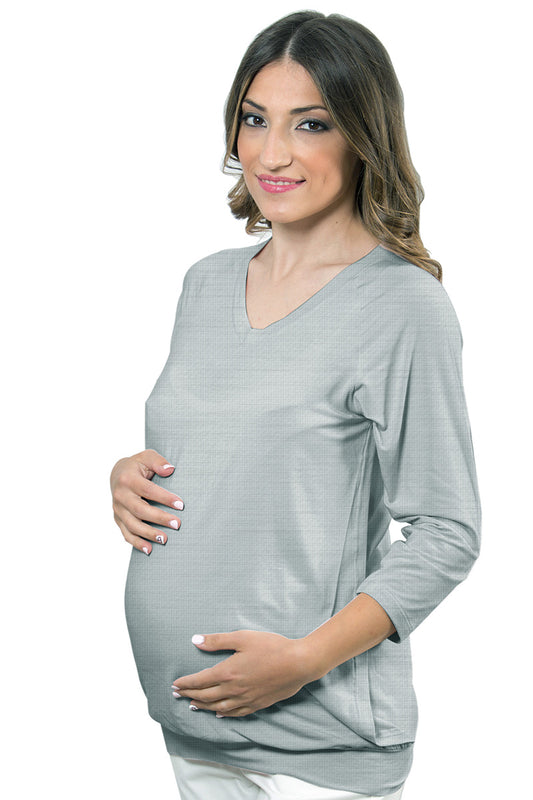 Maglia premaman per allattamento con scollo a "V" manica 3/4