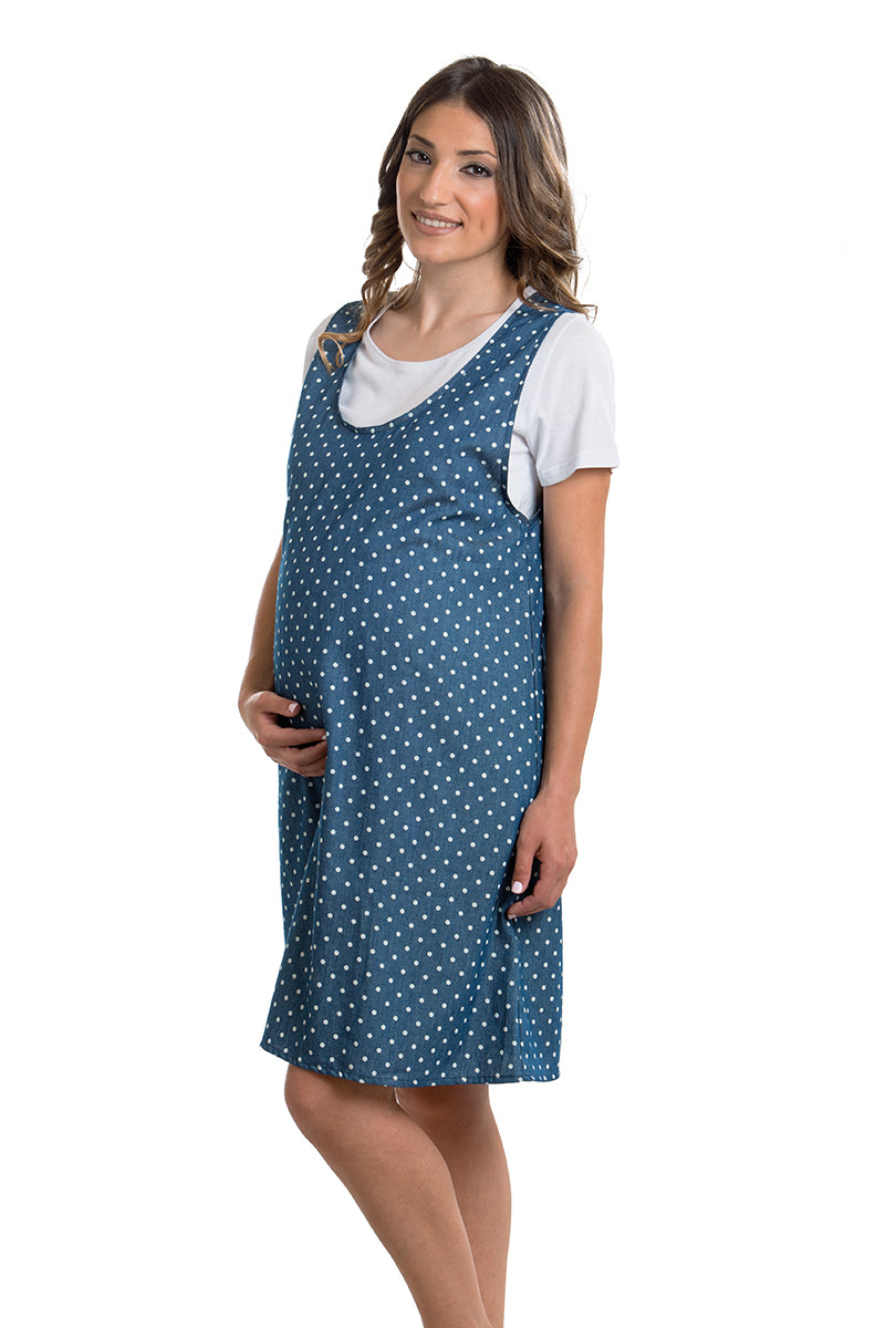 Vestito smanicato in tela jeans con t-shirt mezza manica