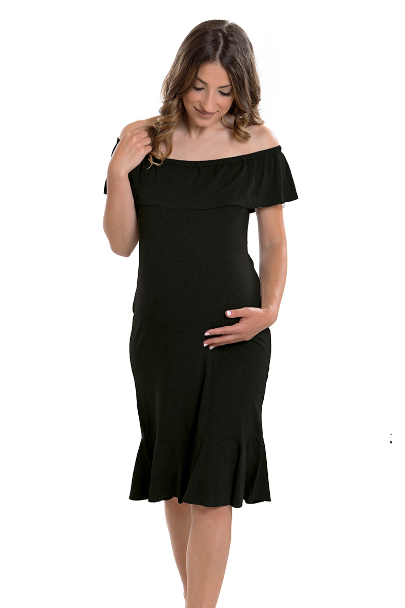 Vestito premaman con scollo omerale e balza sul fondo
