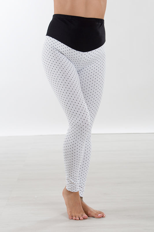 Leggings stampato premaman conformato (sfondo bianco a pois nero)