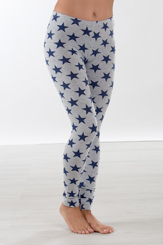 Leggins a fantasia (sfondo grigio con stelle blu)