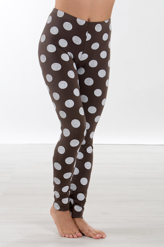 Leggins a fantasia (sfondo marrone con pois grigi)