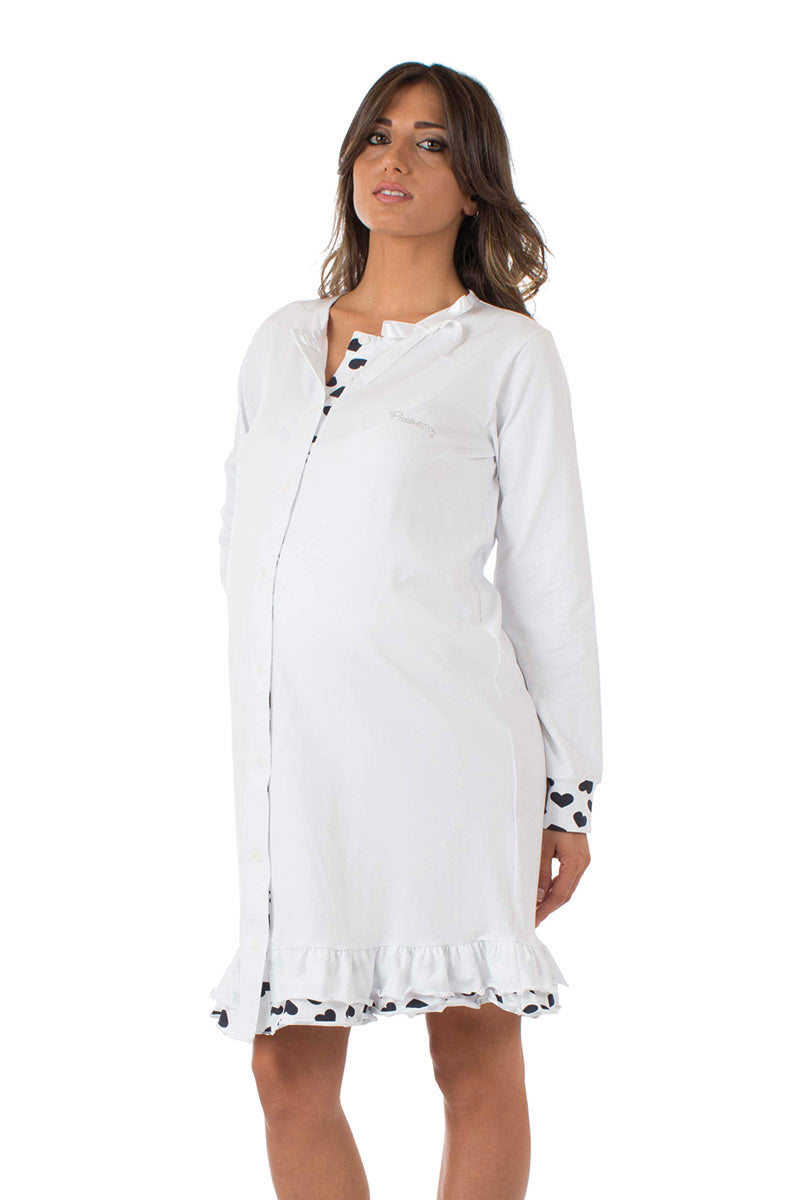 Camicia da notte clinica aperta davanti manica lunga