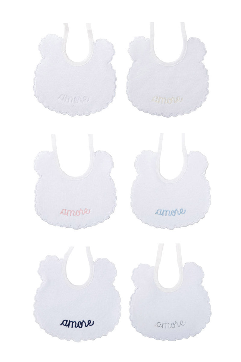 Bavetta neonato con ricamo "Amore" in cotone