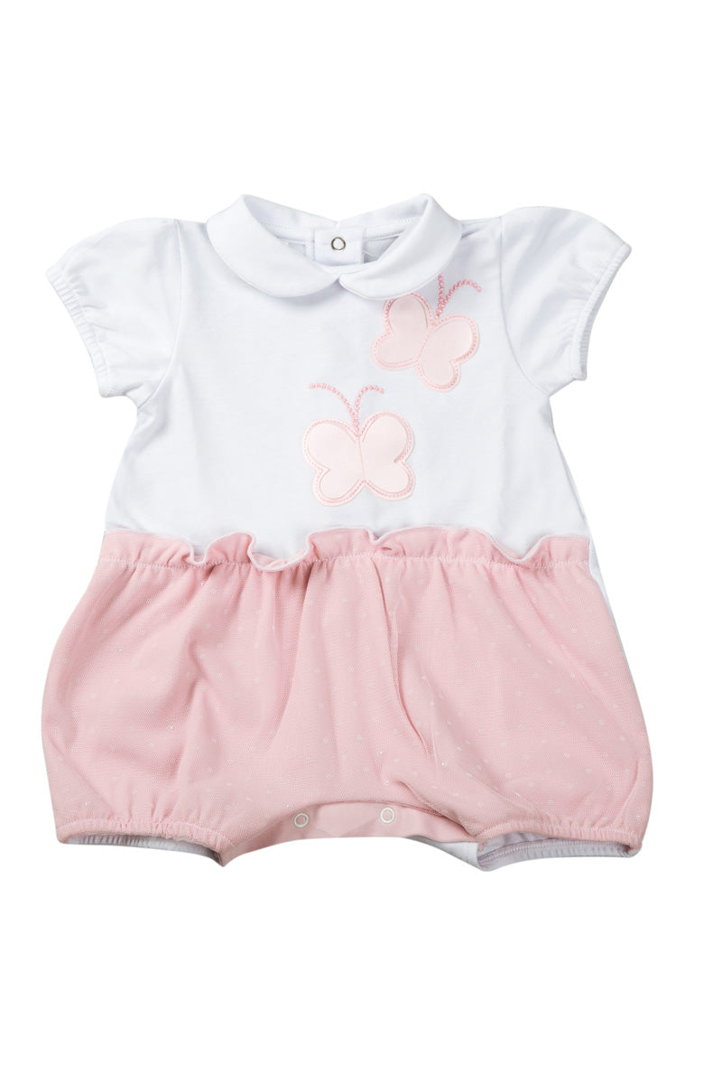Pagliaccetto con ricamo farfalle e inserto in tulle