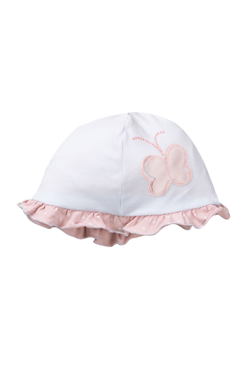 Cappellino con ricamo farfalla e rouches a pois