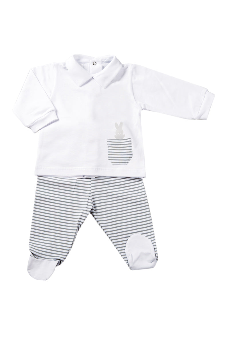 Completo 2 pezzi con taschino e stampa coniglietto.