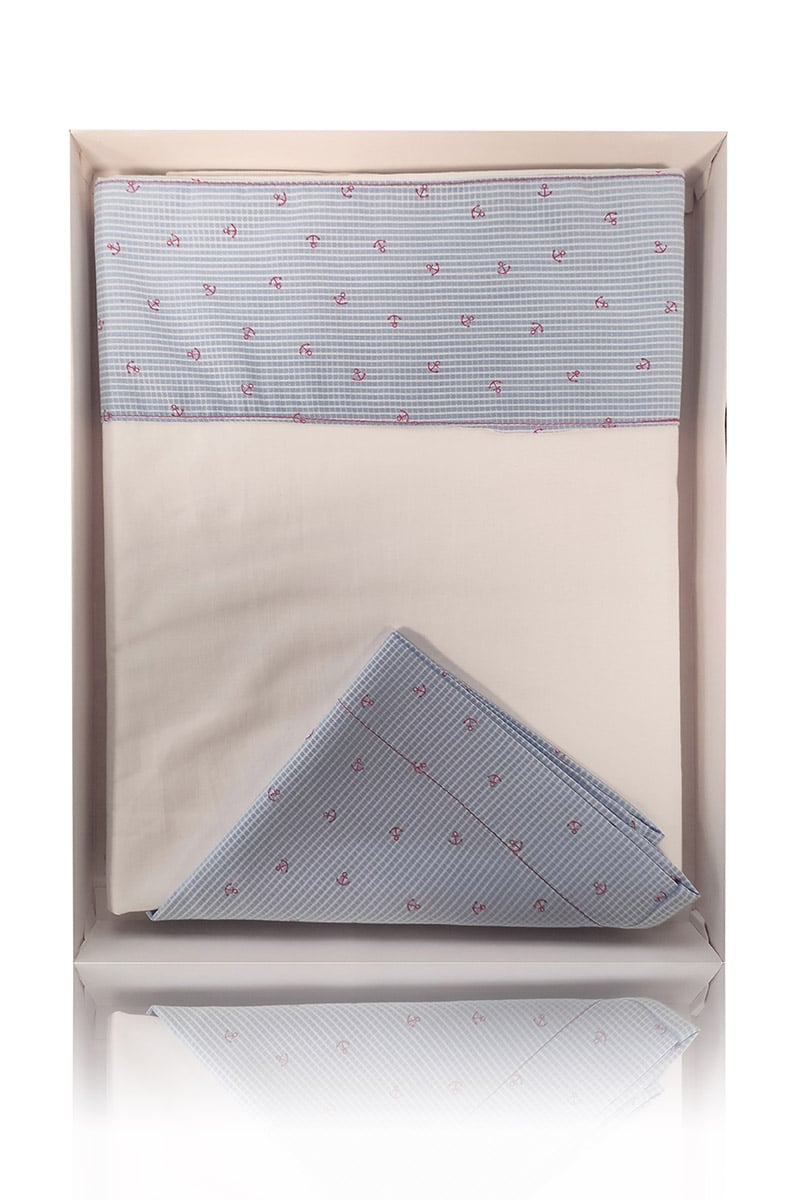 Set lenzuola 3 pezzi per carrozzina e culletta con piccole ancore