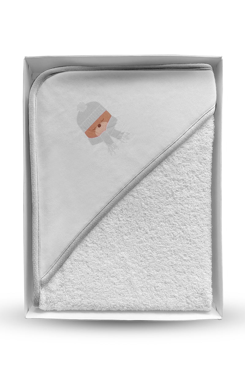 Accappatoio in spugna con stampa e profili in contrasto