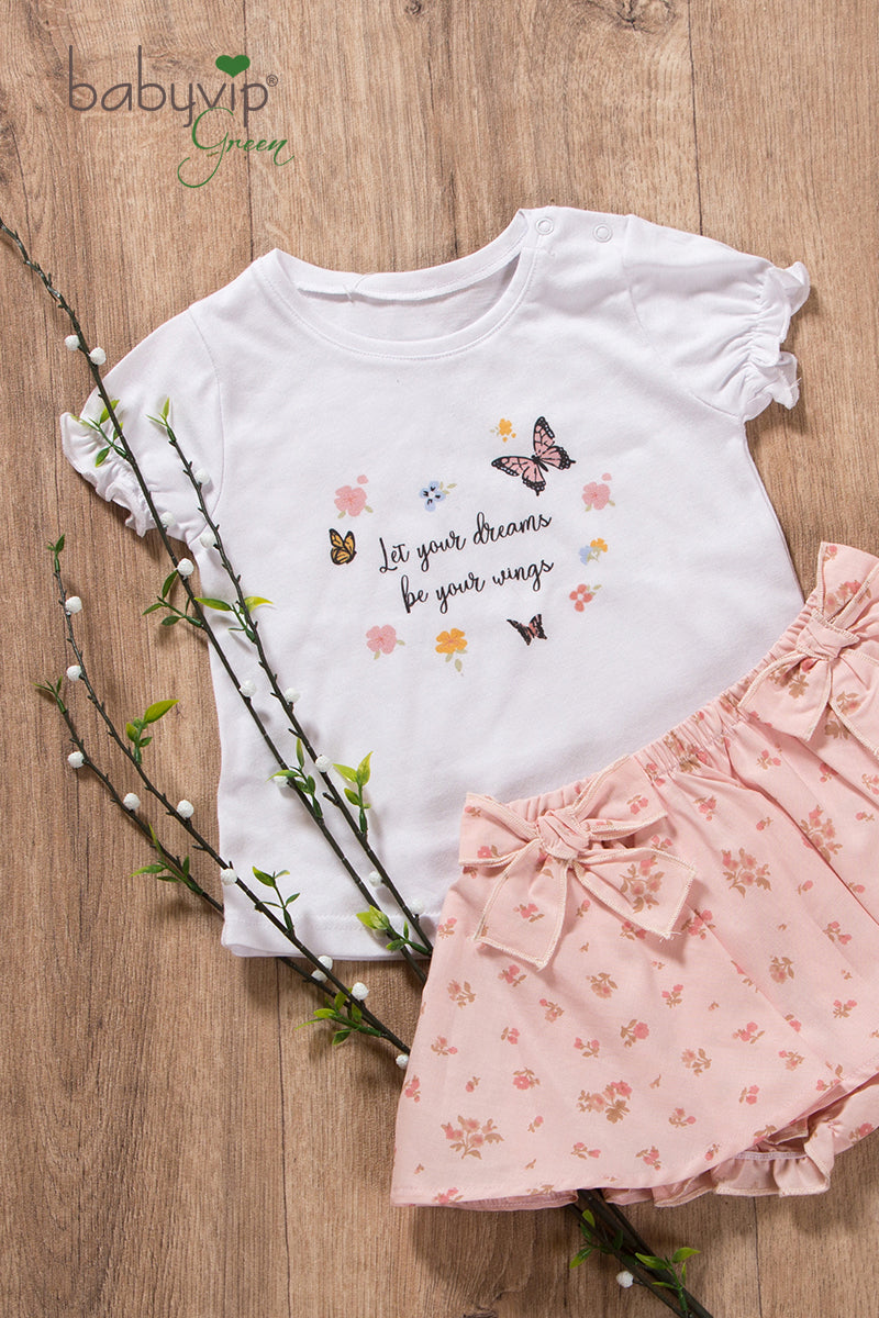 T-shirt neonata a mezza manica in cotone con stampa