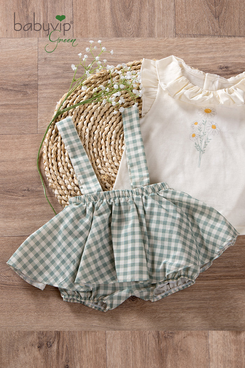 Short effetto gonnellina con bretelle in tela di cotone organico