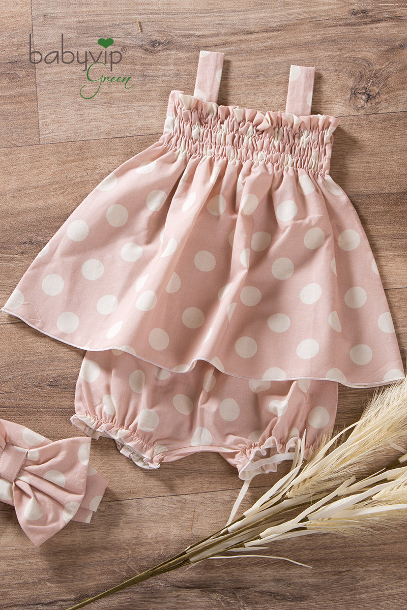 Vestitino spalla stretta neonata in tela di cotone organico con punto smock