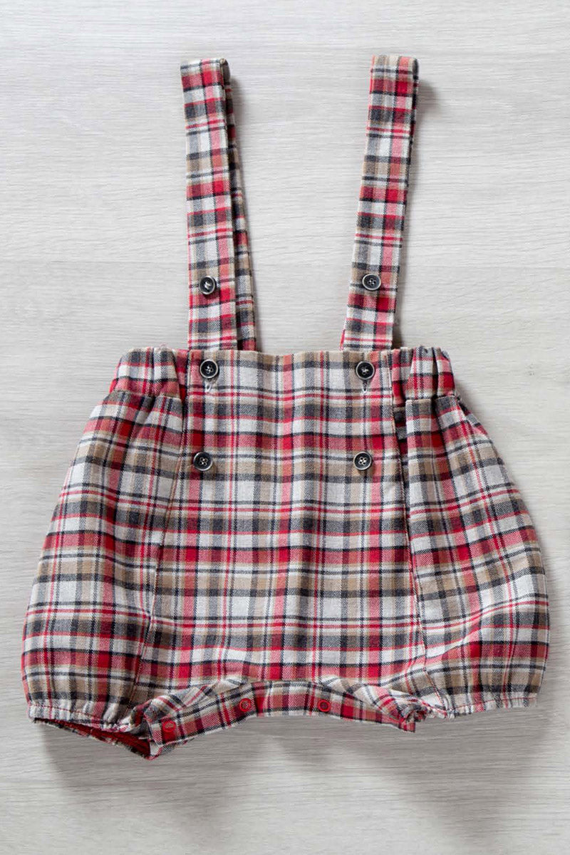 Salopette a pantaloncino in flanella scozzese con bottoni