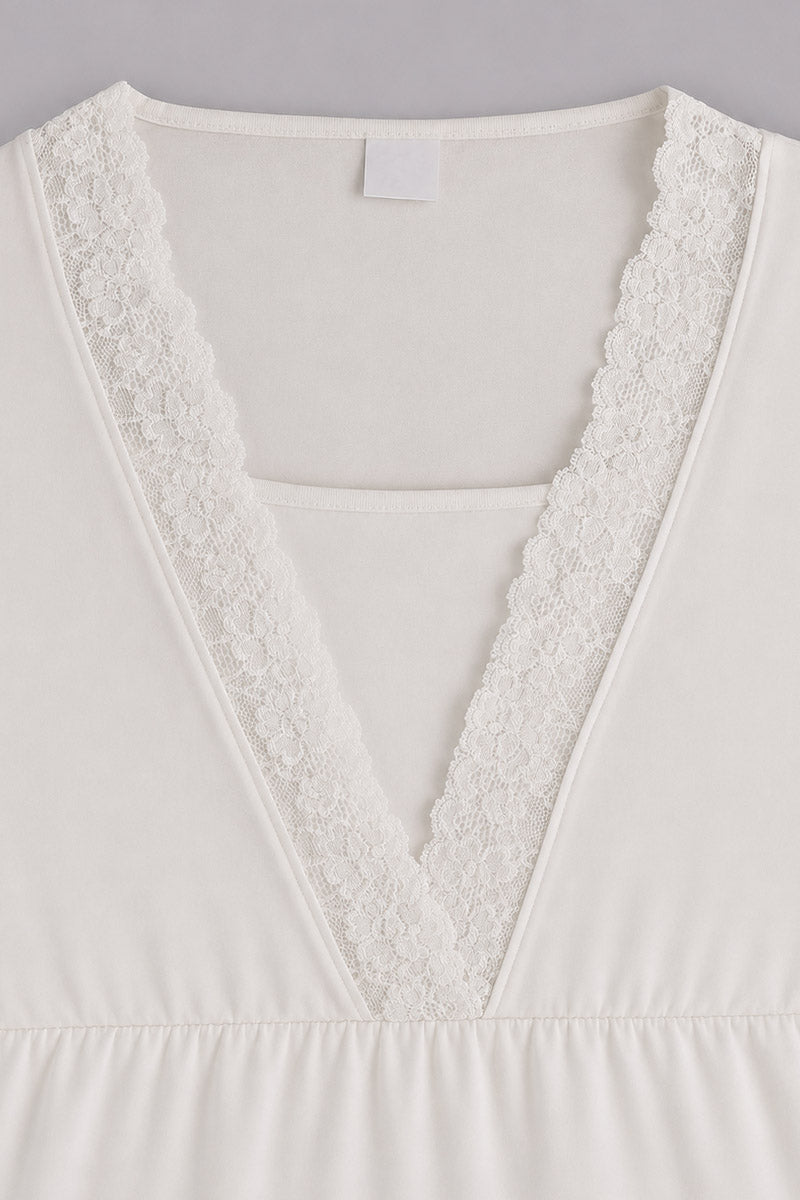 Pigiama allattamento in cotone elasticizzato a mezza manica con scollo a V in pizzo