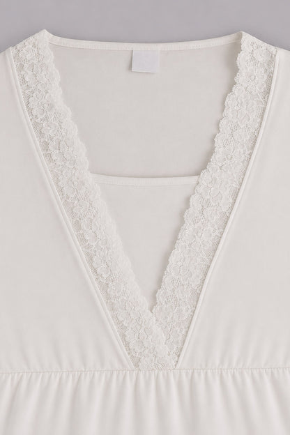 Pigiama allattamento in cotone elasticizzato a mezza manica con scollo a V in pizzo