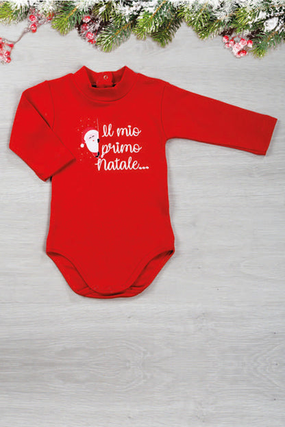 Body a lupetto manica lunga in cotone con stampe natalizie