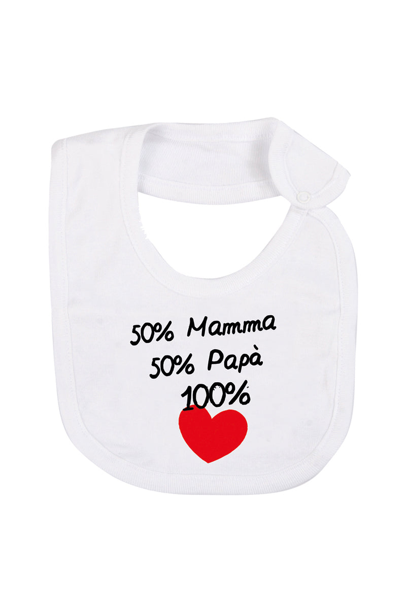 Bavetta in cotone con stampa "50% mamma 50% papà 100% love"