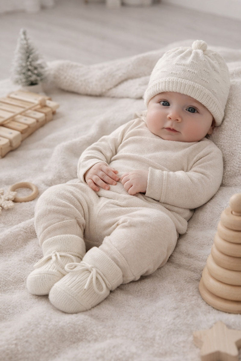 set neonato cappellino e scarpine in cotone caldo