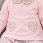 Completo 2 pezzi: Maglia in ciniglia con cuori e pantaloncino in vellutino floreale