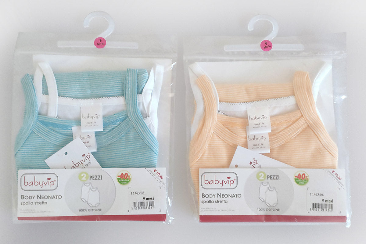 Set 4 Body neonato/a Babyvip spalla stretta 100% cotone colori assortiti