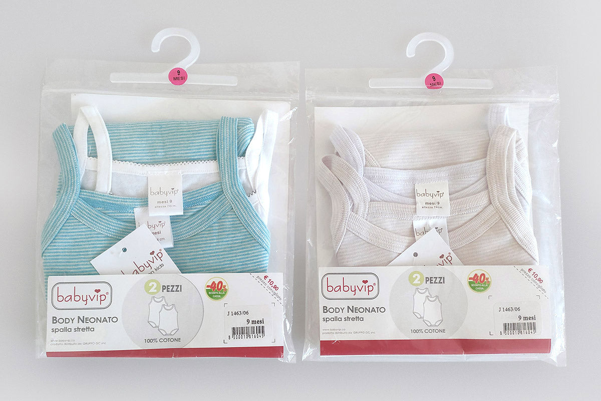 Set 4 Body neonato/a Babyvip spalla stretta 100% cotone colori assortiti
