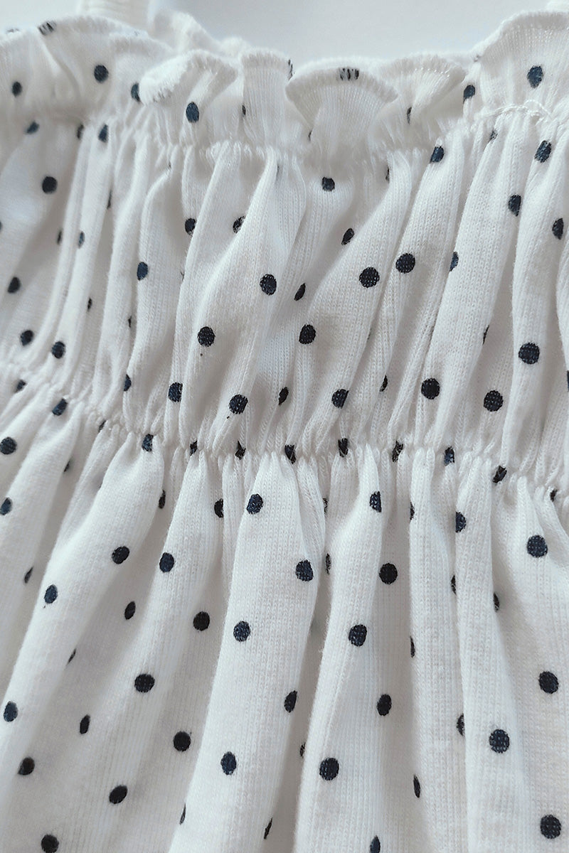 Pagliaccetto spalla stretta neonata con fantasia a  pois in cotone con strass