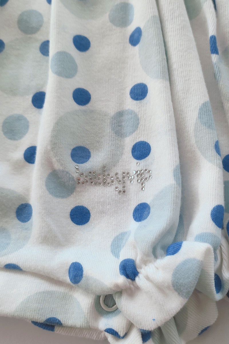 Pagliaccetto spalla stretta neonata con fantasia a  pois in cotone con strass