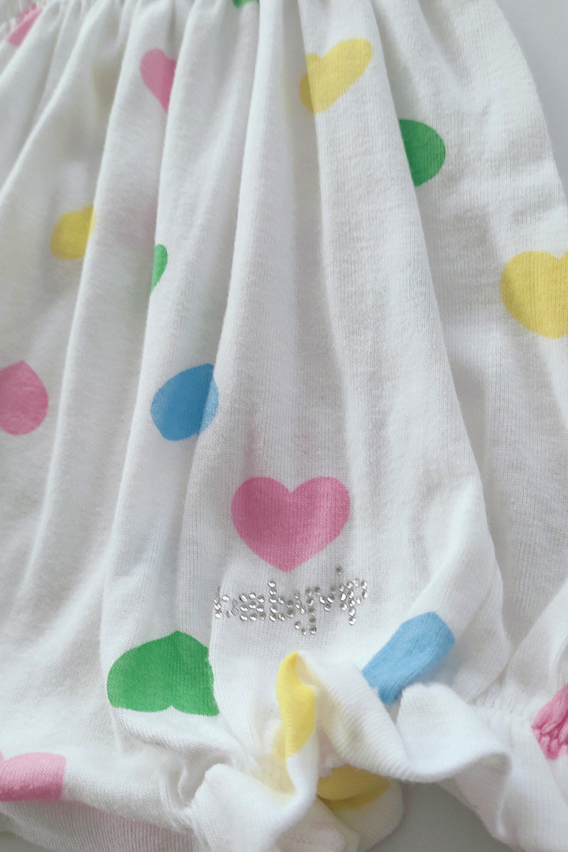 Pagliaccetto spalla stretta neonata con fantasia a  pois in cotone con strass