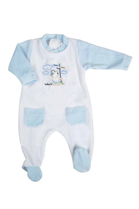 Tutina in ciniglia con ricamo orsetto e scritta babyvip