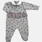 Tutina in maglina con cuori glitter, balza in tulle glitterata e nodini in velluto
