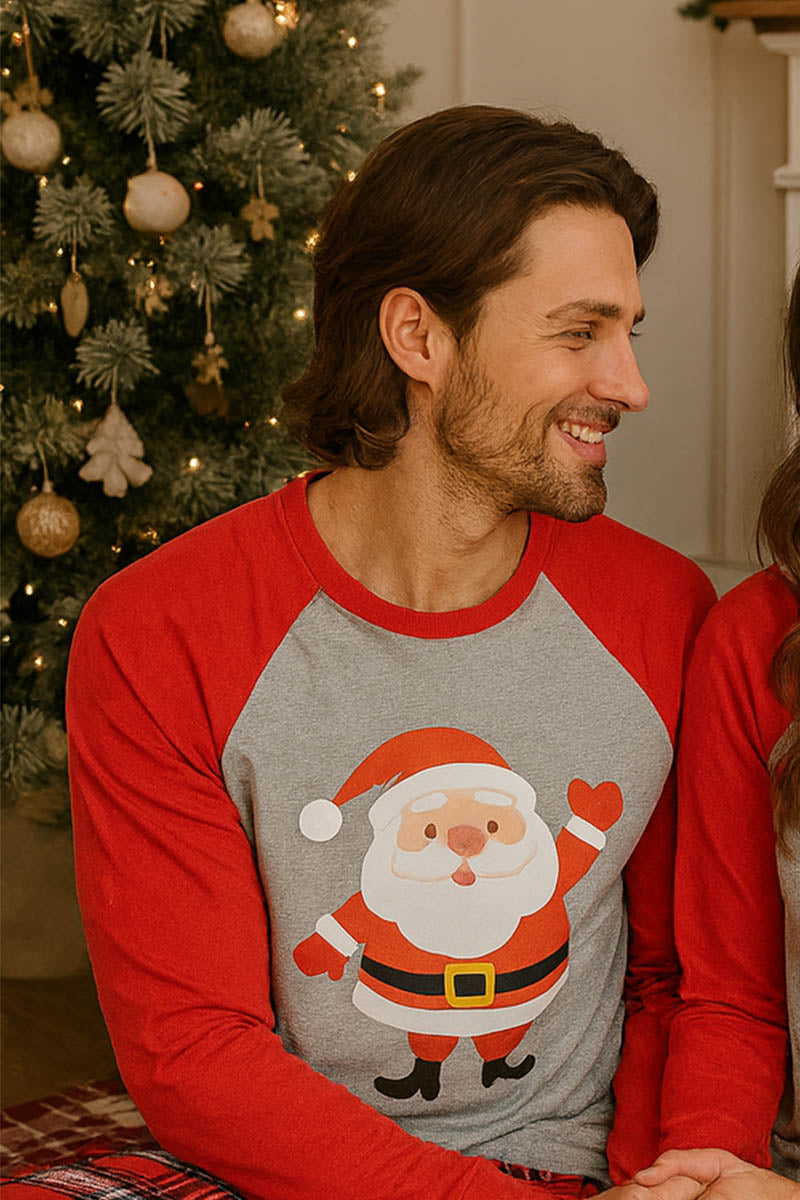 Pigiama uomo in caldo cotone con maniche raglan, stampa e pantalone scozzese