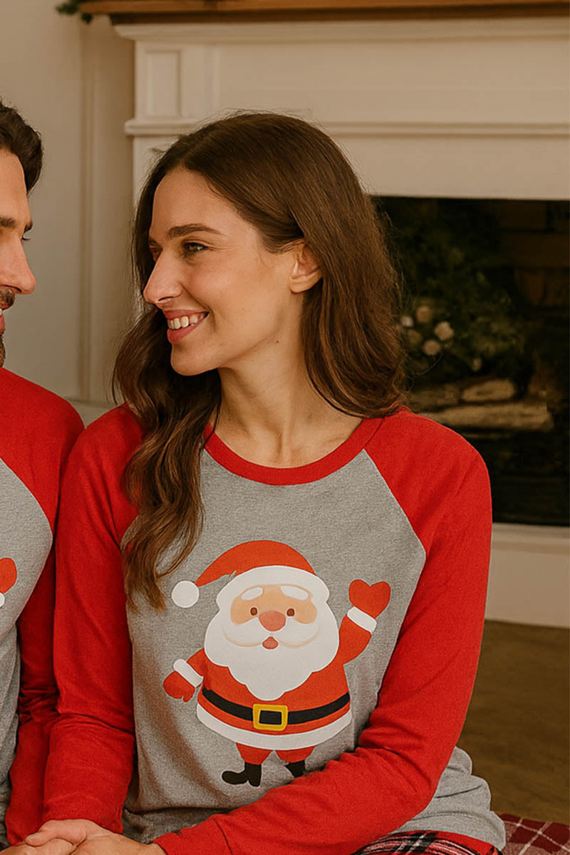 Pigiama donna in caldo cotone con maniche raglan, stampa e pantalone scozzese