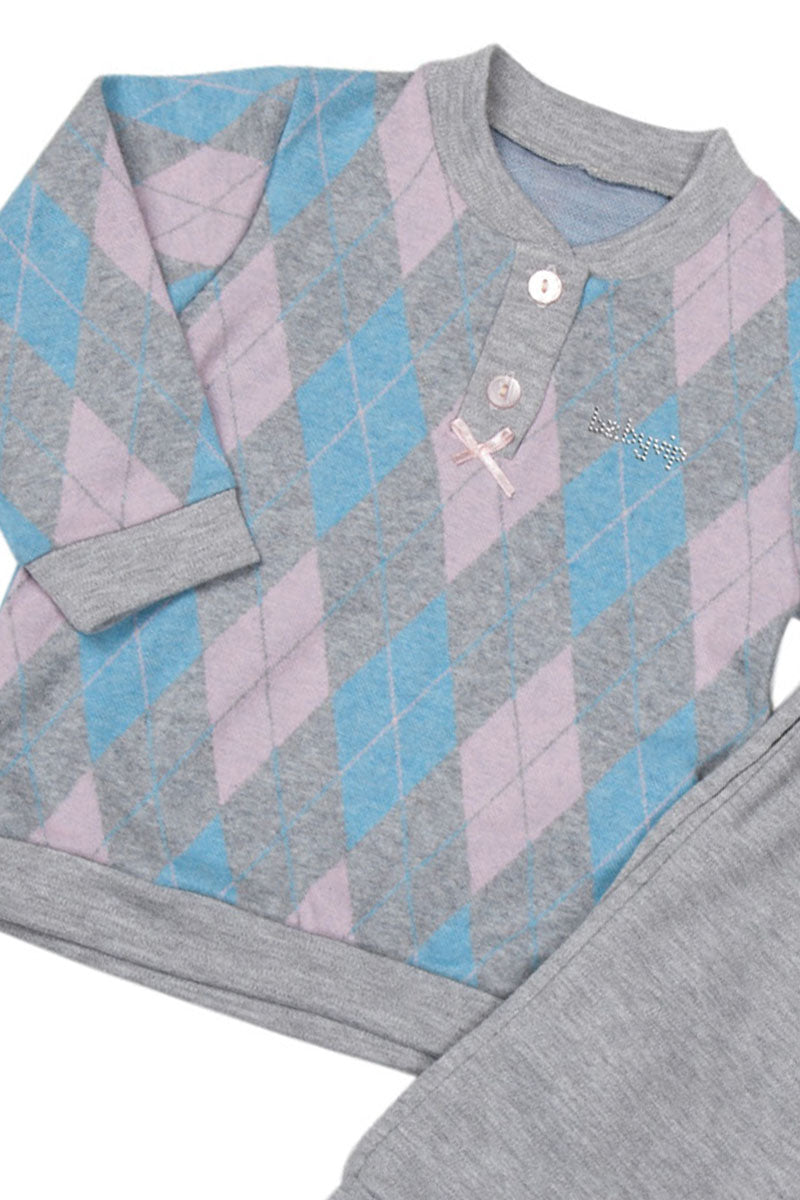 Pigiama bimba in punto milano a fantasia rombi con strass