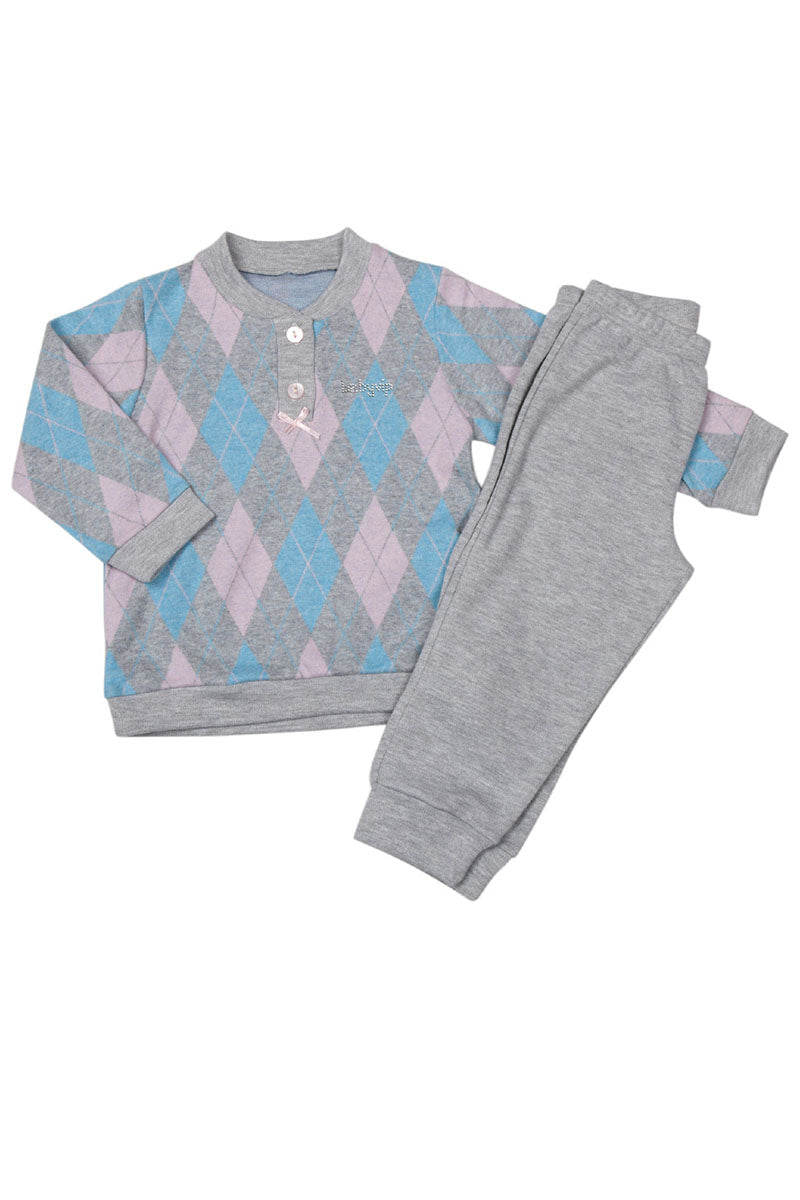 Pigiama bimba in punto milano a fantasia rombi con strass