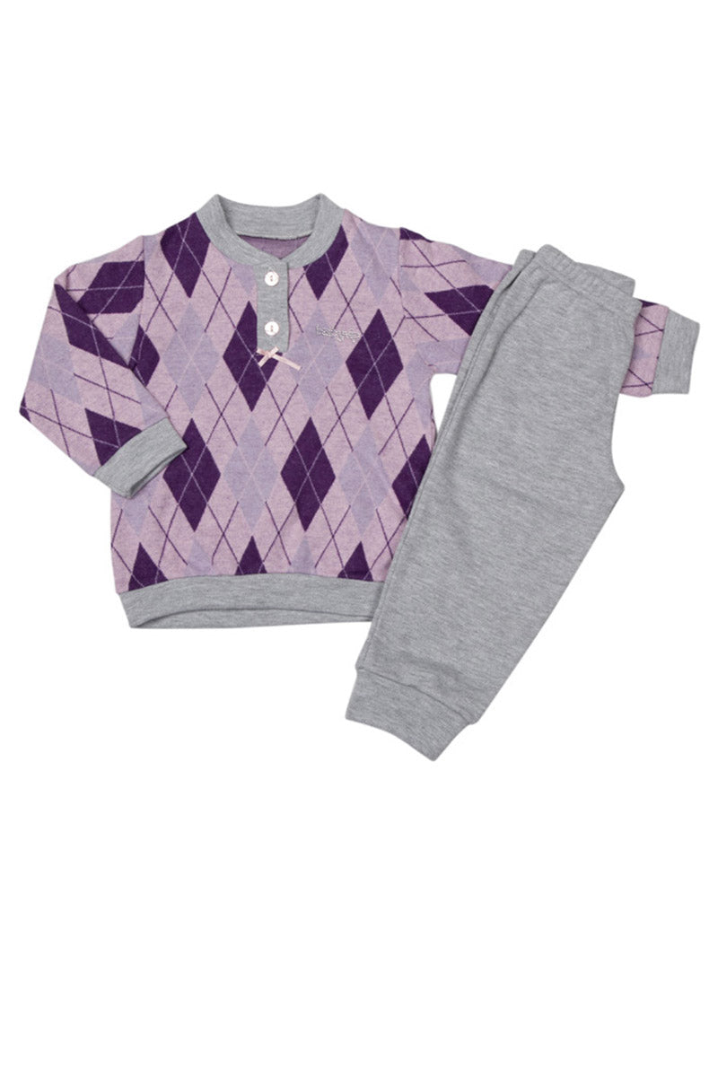 Pigiama bimba in punto milano a fantasia rombi con strass